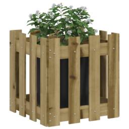 Berkfield Home Garden Planter with Fence Design 40x40x40 cm Impregnated Wood Pine in Brown - Size: 40 x 40 x 40 cm - thumbnail 3