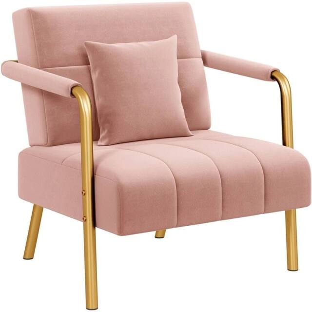 VOGREX Pink Velvet Accent Armchair Golden Legs Pillow Living Room - image 1