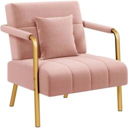 VOGREX Pink Velvet Accent Armchair Golden Legs Pillow Living Room