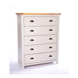 Cabinet Bits Argenta 5 Drawer Chest of Drawers Brass Cup Handle in Light Grey