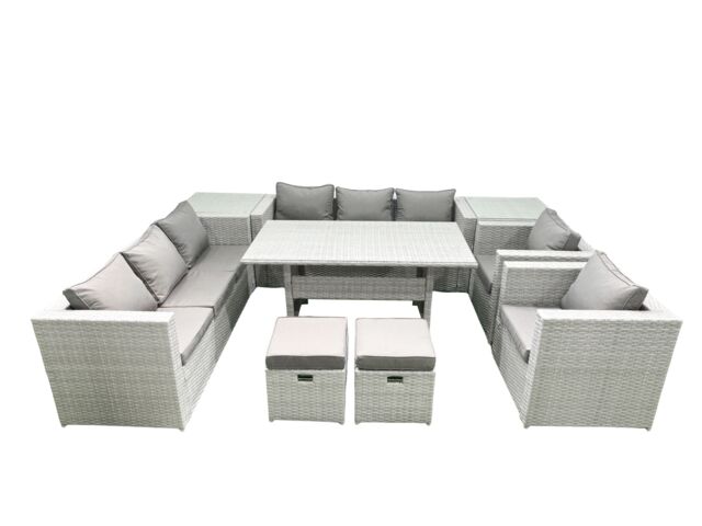 Fimous Rattan Garden Furniture Set Outdoor 8 Seater Patio Dinin g Sofa Sets w/ Dining Table 2 Chairs 2 Side Tables 2 Small Footstools Light Grey Mixed - image 1