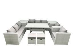 Fimous Rattan Garden Furniture Set Outdoor 8 Seater Patio Dinin g Sofa Sets w/ Dining Table 2 Chairs 2 Side Tables 2 Small Footstools Light Grey Mixed - thumbnail 1
