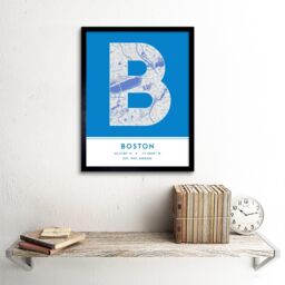 "Wee Blue Coo Wall Art Print Boston Massachusetts United States City Map Modern Typography Stylish Letter Framed Word in Blue - Size: W12"" x H16""" - thumbnail 2