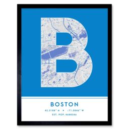 "Wee Blue Coo Wall Art Print Boston Massachusetts United States City Map Modern Typography Stylish Letter Framed Word in Blue - Size: W12"" x H16""" - thumbnail 1