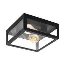 Loops Wall Flush Ceiling Light Colour Black Shade Clear Glass Bulb E27 2x40W