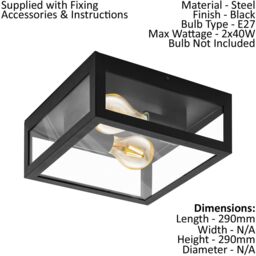 Loops Wall Flush Ceiling Light Colour Black Shade Clear Glass Bulb E27 2x40W - thumbnail 2
