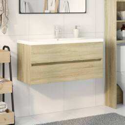 Berkfield Home Durable 2 Piece Bathroom Furniture Set Ceramic & Engineered Wood in Light Tan