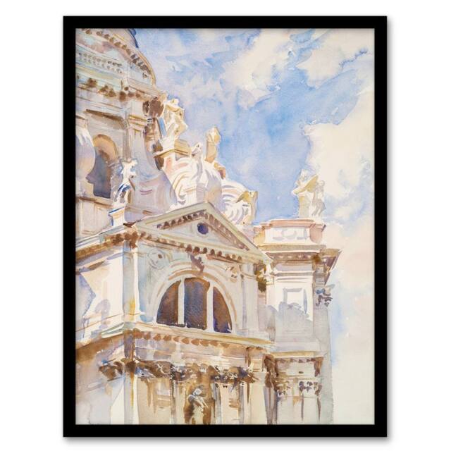 Artery8 John Sargent Framed Wall Art La Salute Church Venice Watercolour - Size: A4 - image 1