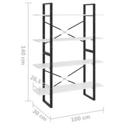 Berkfield Home 4-Tier Book Cabinet White 100x30x140 cm Engineered Wood - Size: 100 x 30 x 140 cm - thumbnail 7