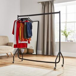 House of Home Heavy Duty Clothes Rail 4ft Long x 5ft Tall Black Quality Metal Stand Rack - thumbnail 3