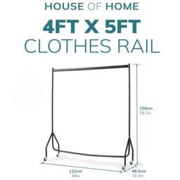 House of Home Heavy Duty Clothes Rail 4ft Long x 5ft Tall Black Quality Metal Stand Rack - thumbnail 2
