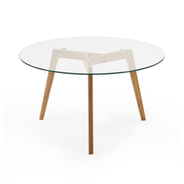 Cheshire Glenfinnan 80cm Round Glass Coffee Table - Clear Glass & Natural Oak - image 1