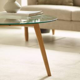 Cheshire Glenfinnan 80cm Round Glass Coffee Table - Clear Glass & Natural Oak - thumbnail 4