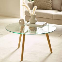 Cheshire Glenfinnan 80cm Round Glass Coffee Table - Clear Glass & Natural Oak - thumbnail 2