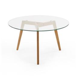 Cheshire Glenfinnan 80cm Round Glass Coffee Table - Clear Glass & Natural Oak