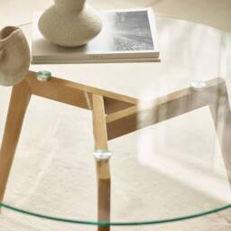 Cheshire Glenfinnan 80cm Round Glass Coffee Table - Clear Glass & Natural Oak - thumbnail 3