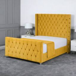 Living Comfort Bedz Seraphina Plush Velvet Upholstered Bed Slatted Base - 48Inch Headboard in Mustard - Size: Super King - thumbnail 1