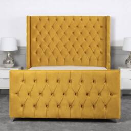 Living Comfort Bedz Seraphina Plush Velvet Upholstered Bed Slatted Base - 48Inch Headboard in Mustard - Size: Super King - thumbnail 2