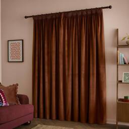 Furn The Ultimate Velvet 100% Blackout Plain Pencil Pleat Curtain Pair in Terracotta - Size: 229 cm width x 229 cm drop - thumbnail 6