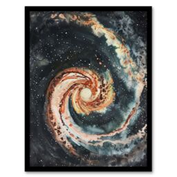 Artery8 Space Whirlpool Spiral Galaxy M51 Watercolour Framed Art Print in Grey - Size: A4 - thumbnail 1
