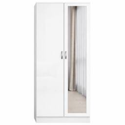 Harmin Mirrorred 2 Door Soft close wardrobe height 180 cm - (White on White) in White - thumbnail 2