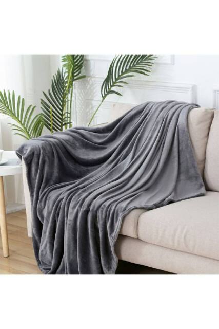 KDMD 150x200cm Polyester Fleece Warm Throw Blanket for Sofa Bed in Grey - Size: 150x200 cm - image 1