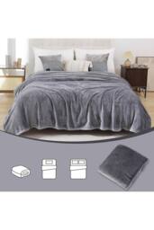 KDMD 150x200cm Polyester Fleece Warm Throw Blanket for Sofa Bed in Grey - Size: 150x200 cm - thumbnail 5