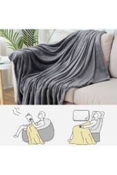 KDMD 150x200cm Polyester Fleece Warm Throw Blanket for Sofa Bed in Grey - Size: 150x200 cm - thumbnail 2