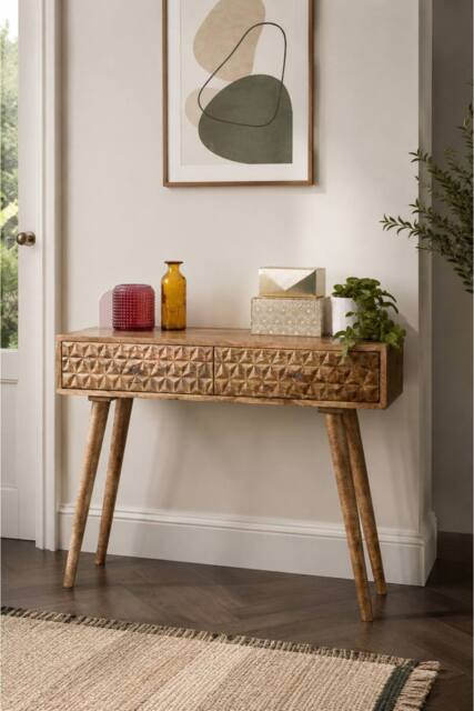 IH Design Cliddesden Solid Mango Wood Console Table with 2 Drawers in Natural - image 1