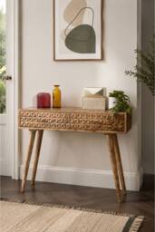 IH Design Cliddesden Solid Mango Wood Console Table with 2 Drawers in Natural - thumbnail 1