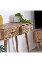 IH Design Cliddesden Solid Mango Wood Console Table with 2 Drawers in Natural - thumbnail 5