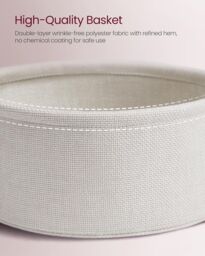 VASAGLE Round Side Table Charging Station Power Outlets USB Fabric Basket in Pale Pink - thumbnail 6