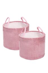 OHS 2 x Teddy Fleece Storage Hamper Handles Home Laundry Basket in Light Pink - thumbnail 1