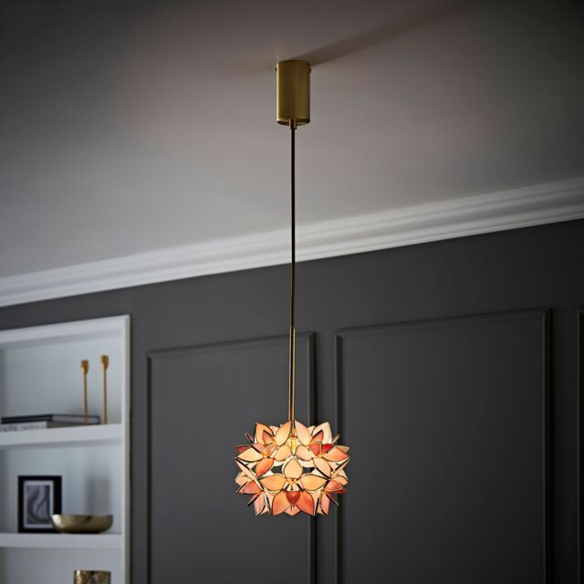 ValueLights Reine Glass Flower Shade Brushed Gold Thread Ceiling Pendant Light in Pale Pink - image 1