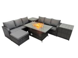 Fimous Garden Rattan 3 Seater Sofa with Big Stool 2 Side Tables in Dark Grey - thumbnail 2