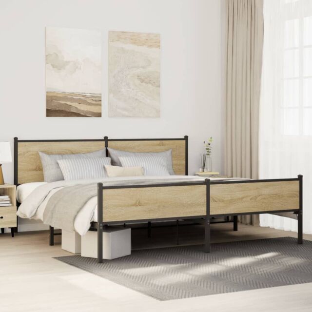 Berkfield Home Metal Bed Frame without Mattress Sonoma Oak 200x200 cm in Brown - image 1