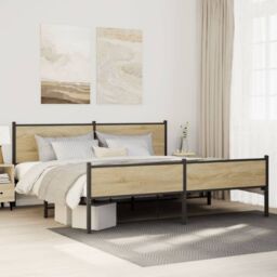 Berkfield Home Metal Bed Frame without Mattress Sonoma Oak 200x200 cm in Brown - thumbnail 1