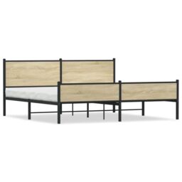 Berkfield Home Metal Bed Frame without Mattress Sonoma Oak 200x200 cm in Brown - thumbnail 2