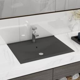 Berkfield Home Luxury Basin with Faucet Hole Matt Dark Grey 60x46 cm Ceramic - thumbnail 2