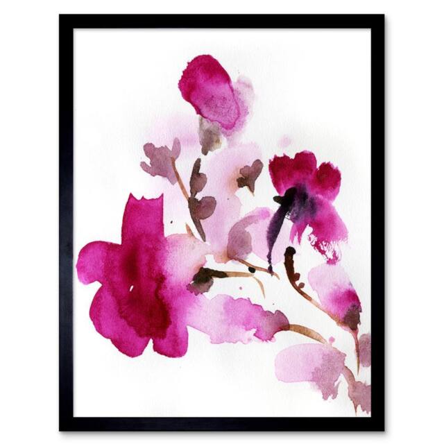 "Wee Blue Coo Pink Floral Watercolour Flowers Home Decor 12x16"" Framed Art Print - Size: W12"" x H16""" - image 1