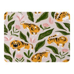 Benjamin Tate Design cute tigers & tropical leaves & flowers Designer Blanket in Natural - Size: 120 cm x 150 cm - thumbnail 1