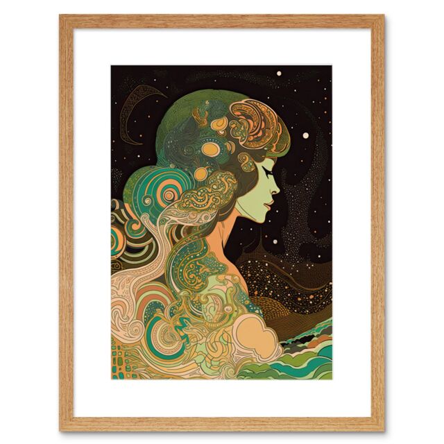 "Artery8 Wall Art Print Aurora Borealis Modern Concept Art Artwork Framed 9X7 Inch in Beige - Size: W7"" x H9""" - image 1