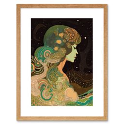 "Artery8 Wall Art Print Aurora Borealis Modern Concept Art Artwork Framed 9X7 Inch in Beige - Size: W7"" x H9""" - thumbnail 1