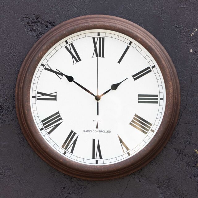 Primrose Outdoor Garden Wall Clock Perfect Time Radio Controlled 38cm in Brown - image 1
