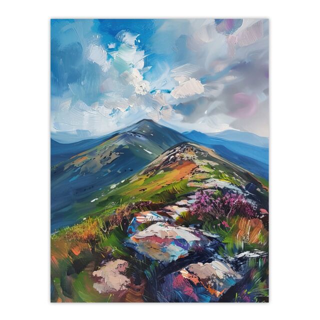 "Artery8 Slieve Donard Mountain Landscape Oil Painting Wall Art Print in Blue - Size: W24"" x H32""" - image 1