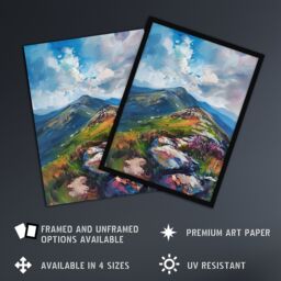 "Artery8 Slieve Donard Mountain Landscape Oil Painting Wall Art Print in Blue - Size: W24"" x H32""" - thumbnail 2