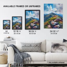 "Artery8 Slieve Donard Mountain Landscape Oil Painting Wall Art Print in Blue - Size: W24"" x H32""" - thumbnail 3