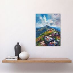 "Artery8 Slieve Donard Mountain Landscape Oil Painting Wall Art Print in Blue - Size: W24"" x H32""" - thumbnail 4