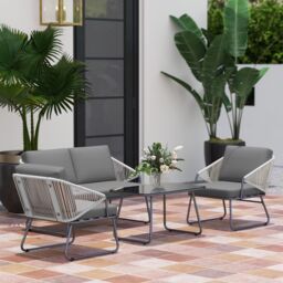 OUTSUNNY 4 Piece Rattan Garden Furniture Set with Cushions, Grey