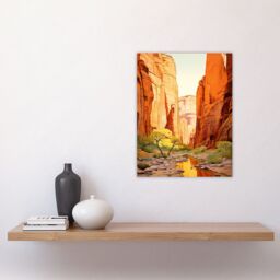 Artery8 Zion National Park Canyon Artwork Amber Orange Green Bright Sunlit Narrows Gorge Unframed Wall Art Print Poster Home Decor Premium - thumbnail 4